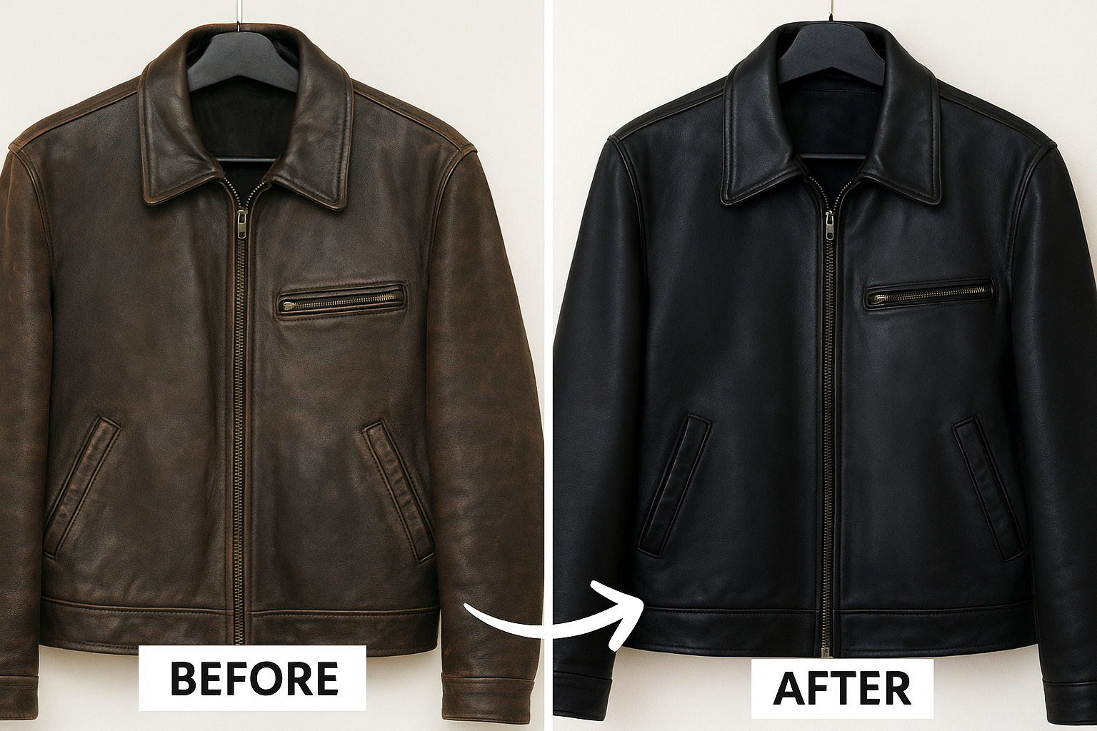 Refinishing faded leather with dye post-cleaning